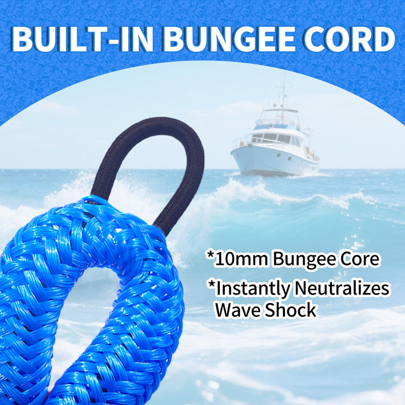 Bungee Dock Lines for Boats – Heavy-Duty Elastic Anchor Rope with Hooks – Secure Boat Dock Lines, Potoon Mooring & PWC Tie Downs (Blue, 7ft) Blue