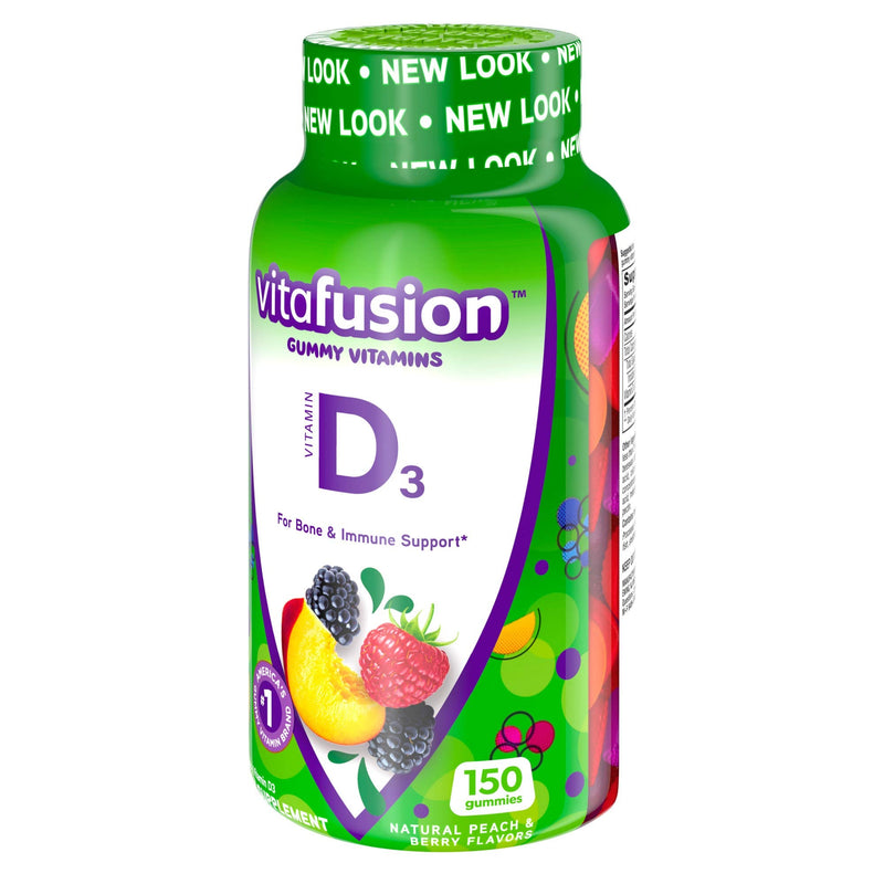 Vitafusion Vitamin D3 Gummy Vitamins for Bone and Immune System Support, Peach, Blackberry and Strawberry Flavored, 50 mcg Vitamin D, 75 Day Supply, 150 Count Original Peach,Berry 150 Count (Pack of 1) - BeesActive Australia