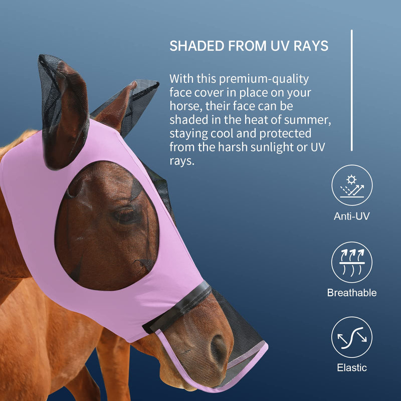 Harrison Howard Horse Fly Mask with Detachable Nose Cover-Light Violet (L; Full Size) Full (Large) Light Violet - BeesActive Australia