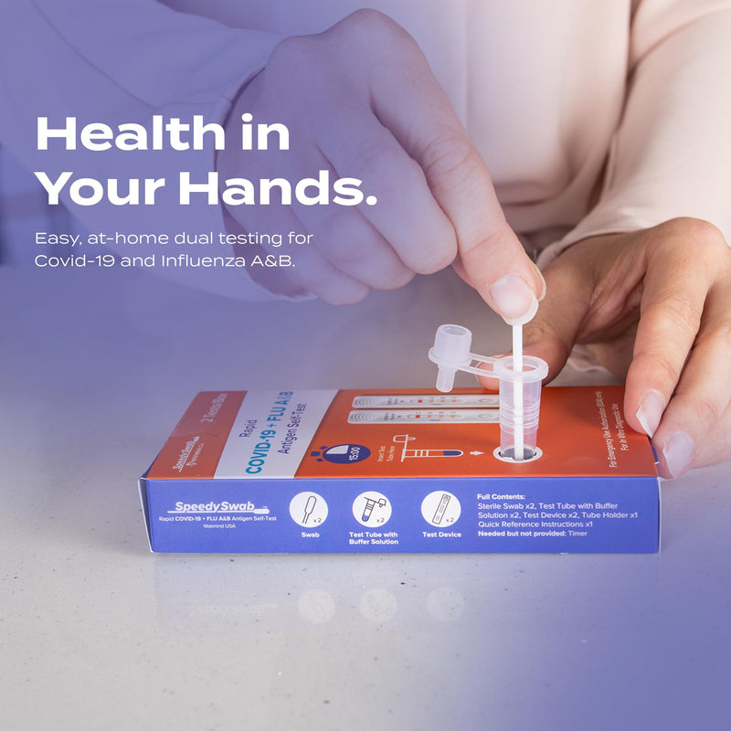 SpeedySwab COVID-19 and Flu A&B, 3-in-1 Antigen Rapid Combo Test, Results in 15 Minutes, FDA Authorized, At-Home Flu and COVID Test Kit, Easy to Use Nasal Swab (2 Pack) 2 Pack