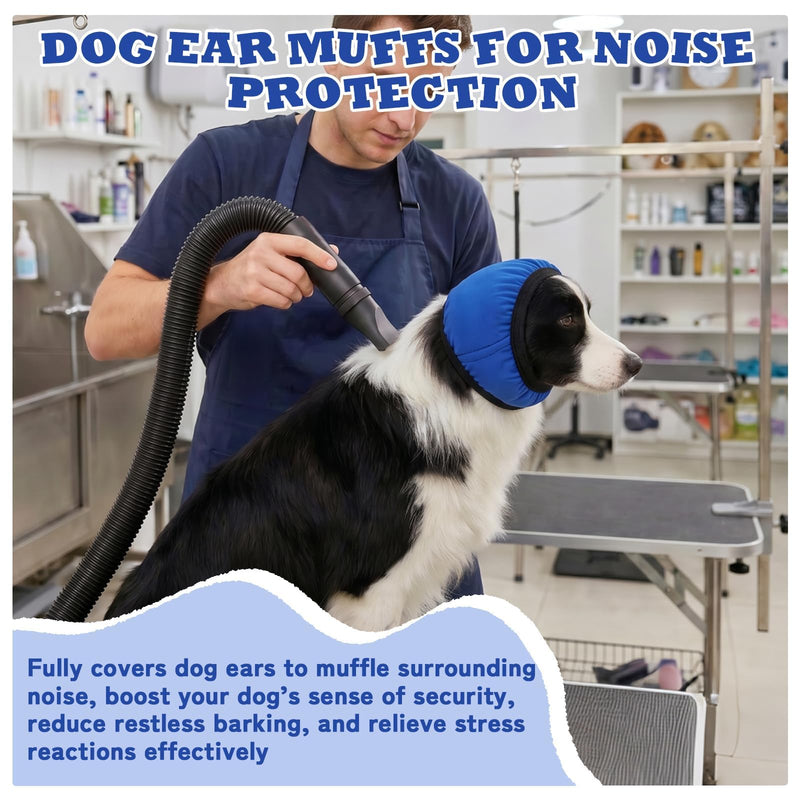 DORA BRIDAL Dog Ear Muffs Noise Protection for Anxiety Relief - Calming Dog Ear Wrap for Thunder Fireworks, Waterproof Pet Ear Cover for Bathing Swimming, Grooming M Blue