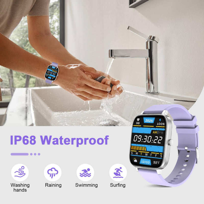 Smart Watch for Men Women Compatible with iPhone Samsung Android Phone 1.69 inch Full Touch Screen IP68 Waterproof Bluetooh Fitness Tracker Heart Rate/Sleep Monitor (Purple) purple