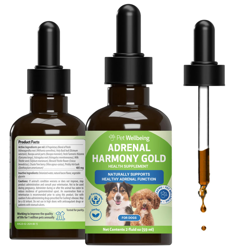 Pet Wellbeing Adrenal Harmony Gold for Dogs - Supports Adrenal Function & Normal Cortisol Levels with Ashwagandha & Bacopa - NASC Certified & Vet-Formulated - 2 oz Liquid Formula 2-Ounce