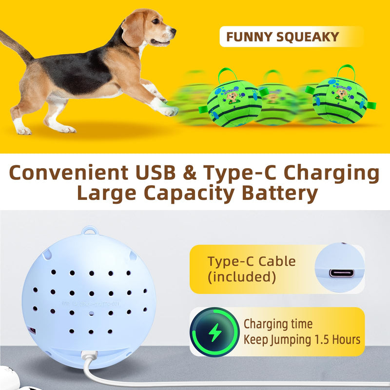 Interactive Dog Toys，Squeaky Dog Toy Support Bluetooth connection，Active Rolling Bouncing Dog Ball with Straps，Interactive Dog Toys for Boredom，Keep Them Busy Dog Toy Jumping Music Mode for Medium 5.51 inch Green - BeesActive Australia