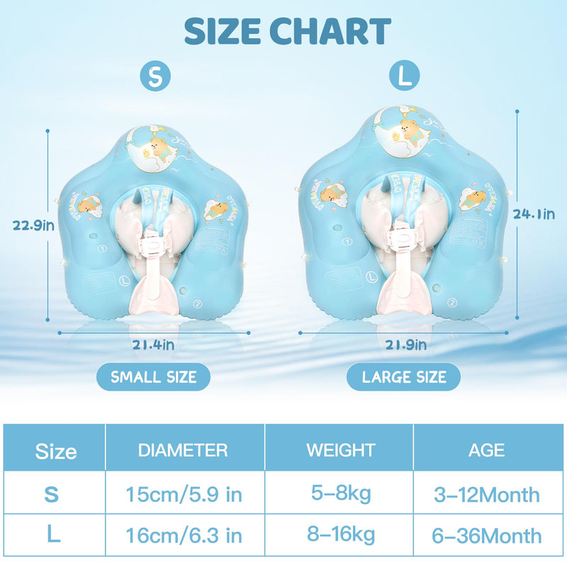 Loowarts Baby Pool Float with Canopy and Safety Seat,Infant Swim Float & Pool Float & Baby Water Float & Swimming Floats UPF50+ UV Protection for Kids from 3 to 36 Months.(S:3-12 Month/L:6-36 Month) Small (3-12 month)