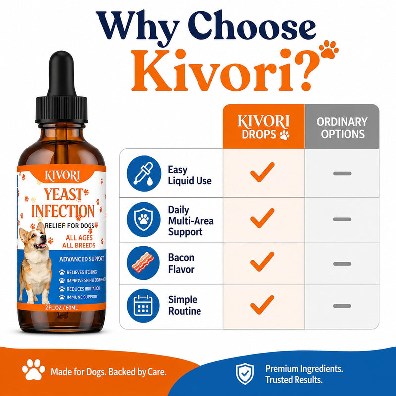 Kivori Yeast Infection Drops for Dogs, 2fl.Oz/60ml Yeast Infection Treatment for Dogs, Anti Yeast Drops, Ear and Paw Itch, Herbal Dog Supplement Drop for All Ages All Breeds. (1PCS) 1PCS