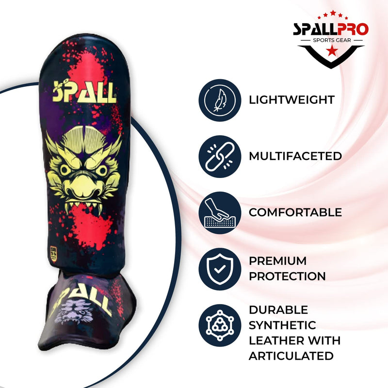 Spall Pro US Muay Thai Guards Shin Guards for Kickboxing Martial Arts BJJ Boxing Sparring with MMA Foot Protector Scary Green