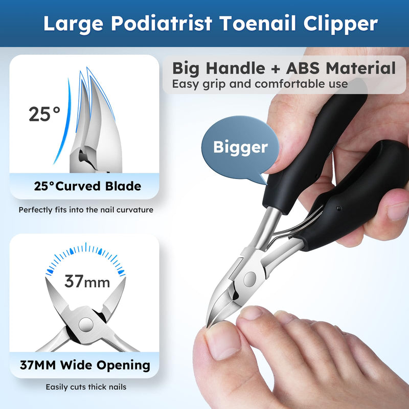Nail Clippers for Seniors, Heavy Duty Ingrown Toenail Clippers with Long Handle， Wide Jaw Fingernail Clippers and Slanted Nail Cutter for Thick Nail for Men Women Pregnant Elderly 5Pcs Wide Jaw 5pcs