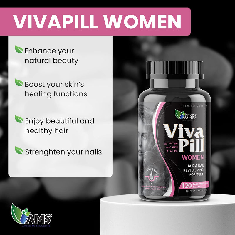 America Medic & Science VivaPill for Women (120 Capsules) Vitamins for Hair, Skin and Nails | Revitalizing Formula Pills with Biotin, Dietary Supplement for Hair Growth with Collagen and Keratin 1 Count (Pack of 120)