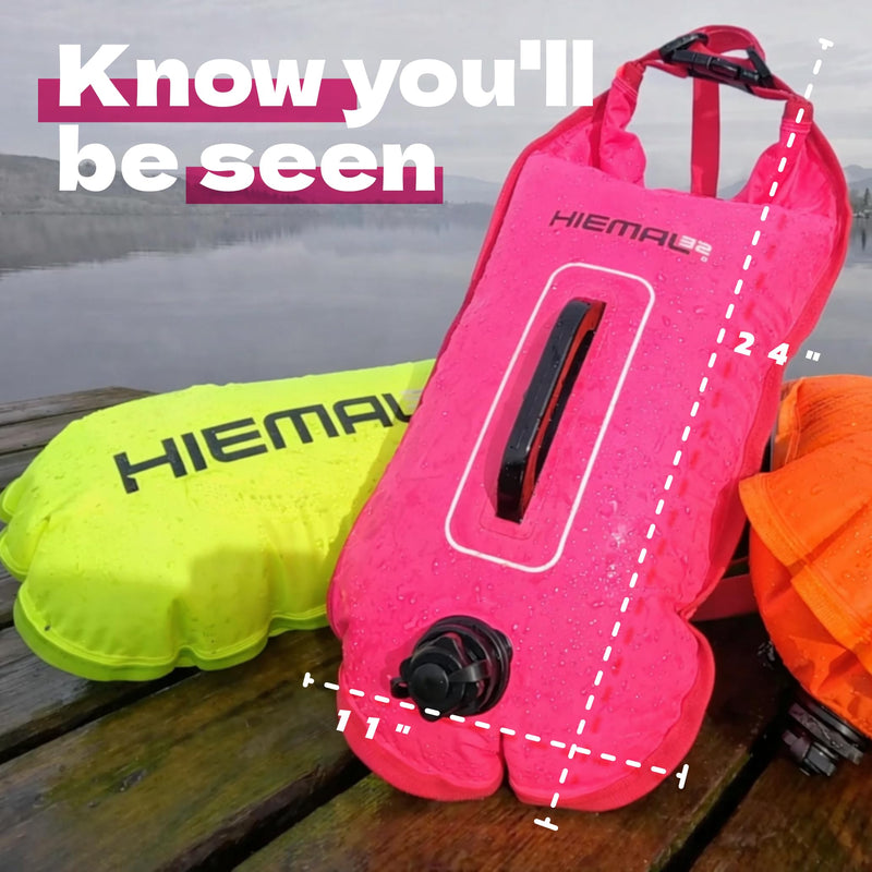 Swim Buoy for Open Water with Dry Bag 15L - Fully Waterproof Swim Bubble - Be Safe with Higher Visibility, Toughened Nylon and Rest Handle Swimming Buoy - Open Water Buoy for All Season Swimmers Pink - BeesActive Australia