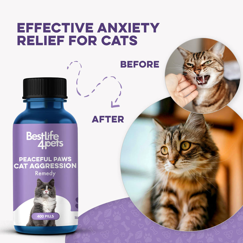 Anti Aggression for Cats Calming Remedy, A Natural Diffuser and Cat Calming Aid for Stress, Spiteful Spraying, Scratching & Territorial Behavior, Non-Drowsy, 400 Odorless, Tasteless Pills Kitten - 400 Pills