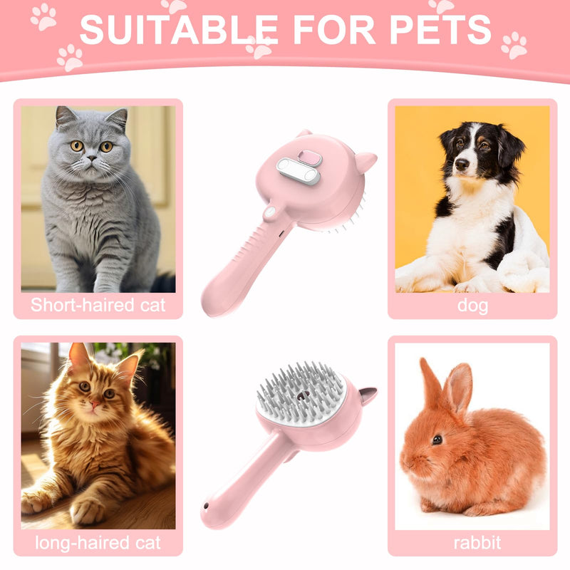 Cat brush with steam, 4 in 1 steam brush cat, multifunctional cat brush, cat steam brush for massage, care and hair removal animal hair brush steam brush with water tank steam brush cat pink - BeesActive Australia