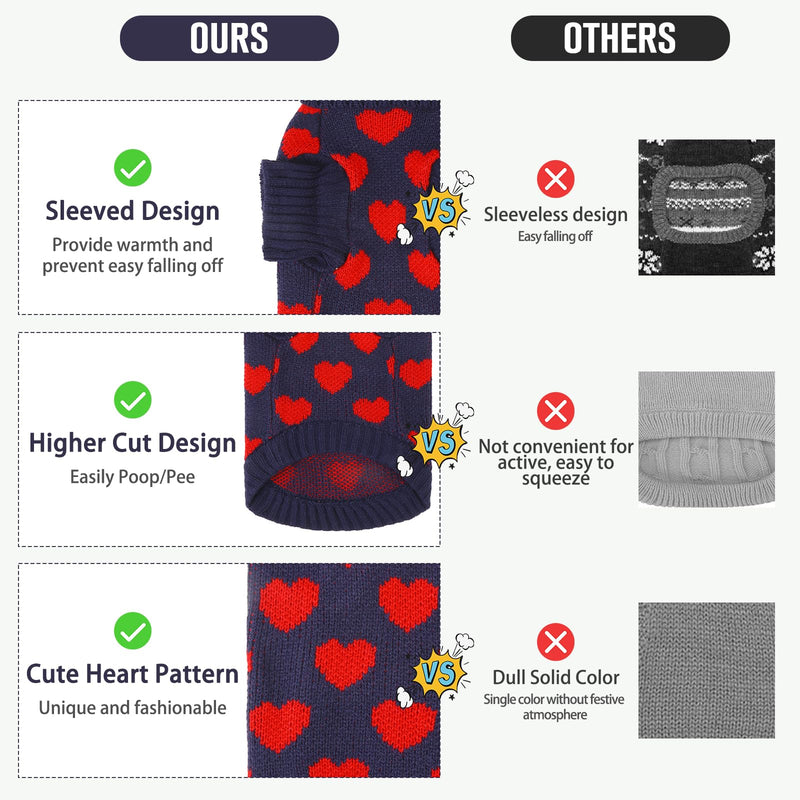 KOOLTAIL Cat Sweater Turtleneck- Soft Knit Cat Sweaters for Cats Only, Cat Christmas Sweater Red Heart Love Pattern Thick Warm Cold Weather Clothes for Small Medium Large Size Kitten Puppy Navy M - BeesActive Australia