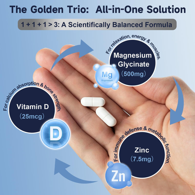 DRFOSTER Chelated Magnesium Glycinate 500mg with Zinc, 120 Veggie Capsules | High Absorption Supplements with Vitamin D3 for Sleep, Muscle & Bone Support, Leg Cramps Relief, Non-GMO 120 Count (Pack of 1)