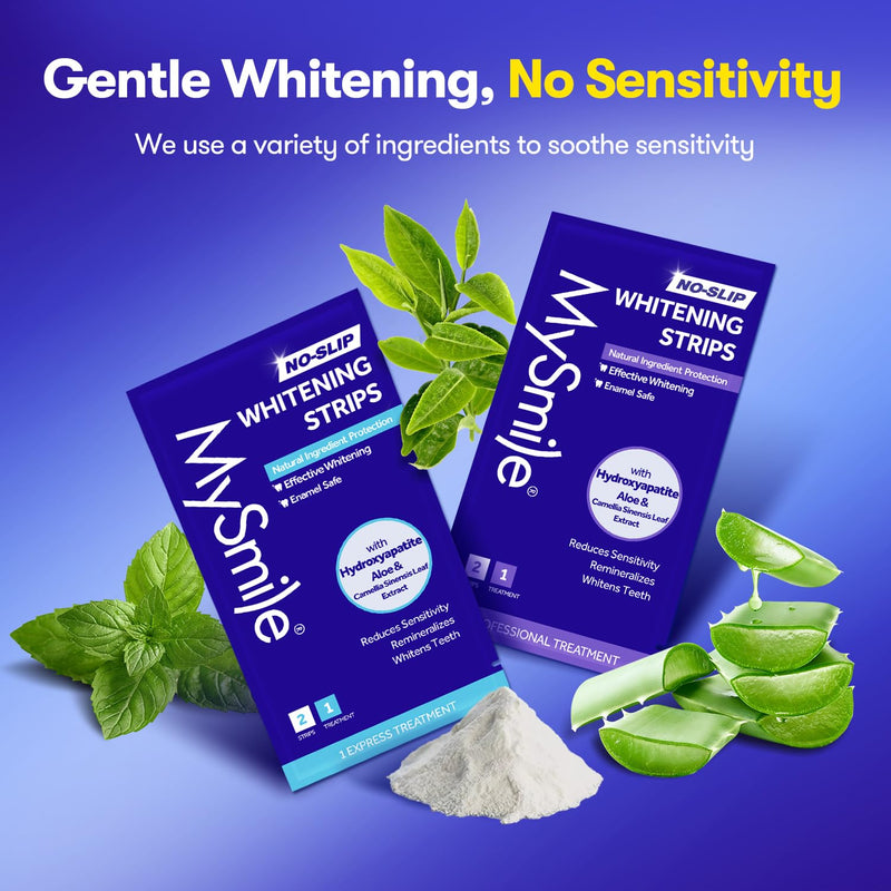 MySmile Teeth Whitening Strips 14 Treatments Kit, Hydroxyapatite-Infuse White Strips, Non-Sensitive Teeth Whitening with Soothing Natural Ingredients, Enamel-Safe, Residue-Free, Non-Slip(28 Count) 28 Count (Pack of 1) - BeesActive Australia