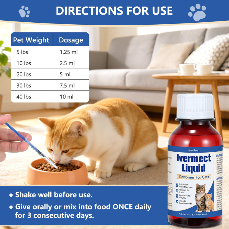 lvermect Liquid for Cats, DewoMax for Cat & Kitten Gut Health, Broad Spectrum Digestive & Immune Support, 3.4oz (100ml)