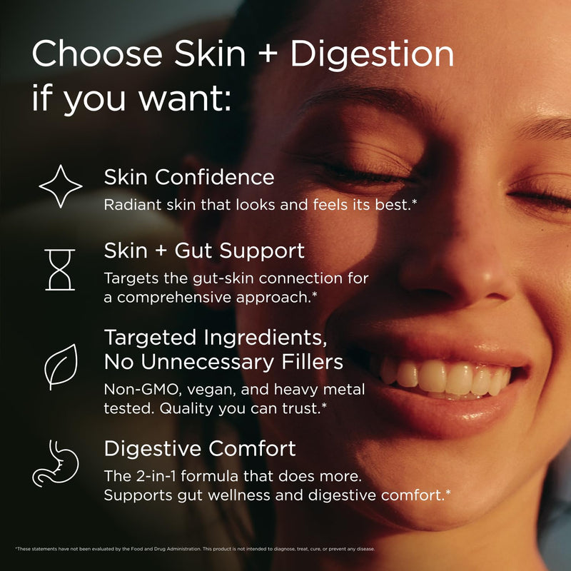 JSHealth Vitamins Skin and Digestion Formula Skin Vitamins, 120 Tablets | Clear Skin Supplement with Zinc for Acne, Acne Supplements for Clear Healthy Skin, Acne Treatment for Teens and Adults 60 Count (Pack of 2)