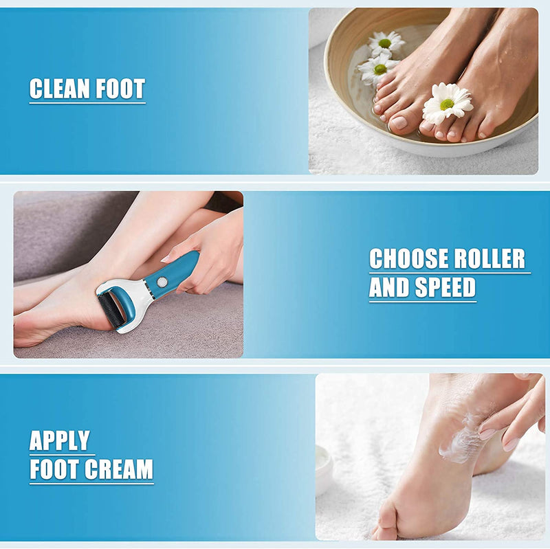 Electric Foot File Callus Remover Professional, 2-Speed Rechargeable Pedicure Tool for Remove Calluses, Dry, Hard, Dead, Cracked Skin, Includes 2 Coarses (Blue) - BeesActive Australia