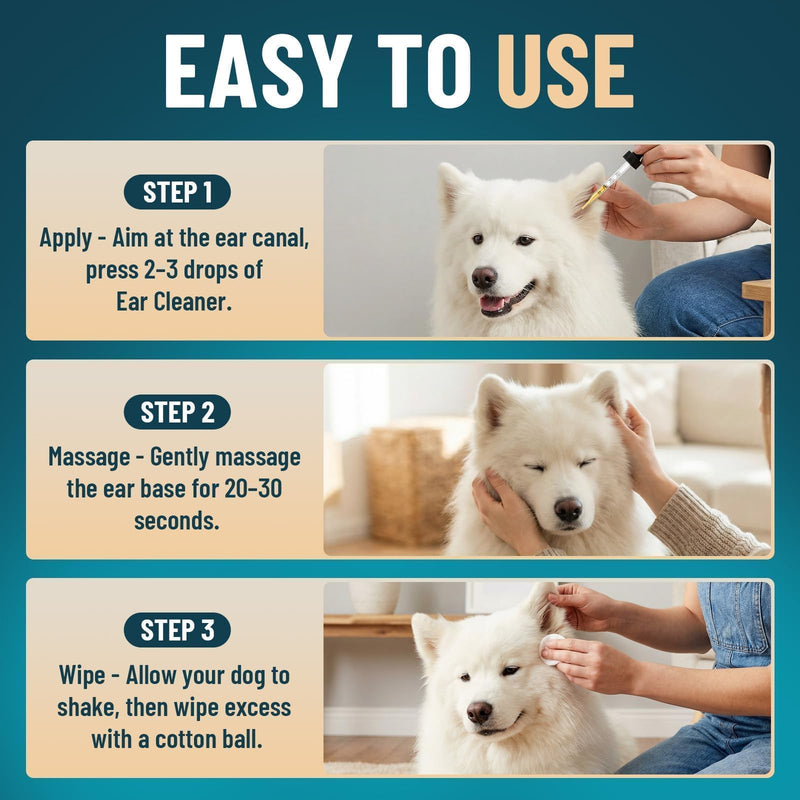 VICSOM Dog Ear Infection Treatment Drops, Natural Dog Ear Cleaner Ear Drops for Itch Relief, Support Wax, Odor & Yeast Infection, Dog Ear Cleaning Solution with Ozonated Olive Oil, 60ml