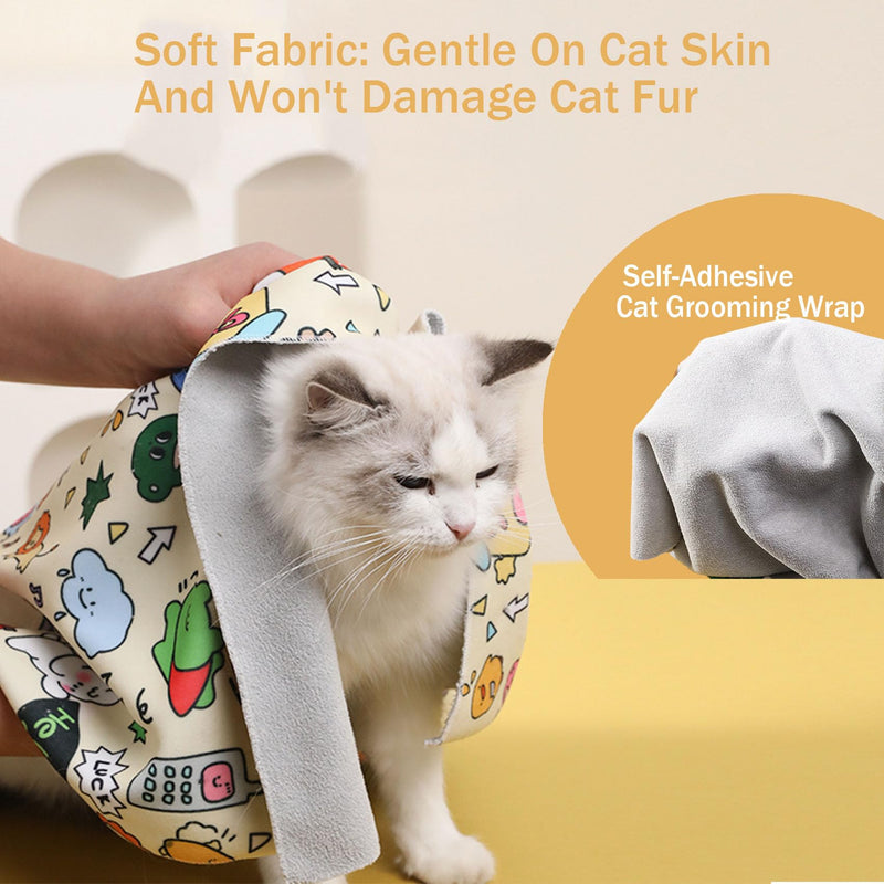 Cat Wrap for Cutting Nails,Self-Adhesive Velcro Cat Grooming Wrap,Anti-Escape,Anti-Scratch,Anti-Bite,Multifunctional Cat Grooming Bag for Calming & Holding Cat(55 * 55) M Orange - BeesActive Australia