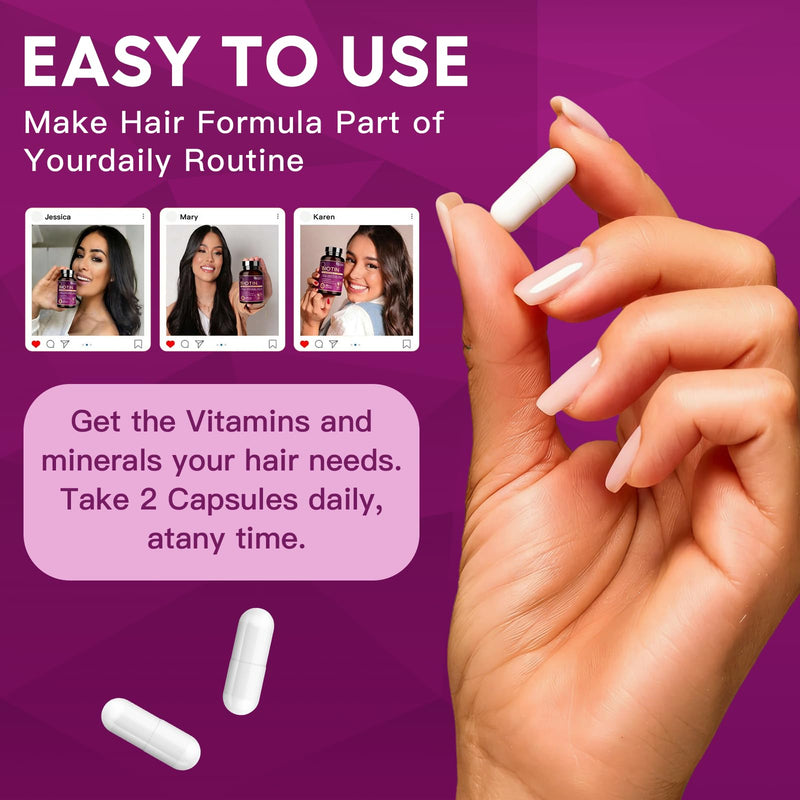 NATURE TARGET Biotin 10,000 mcg Hair Growth Vitamins 120 Veggie Capsules | With Collagen & Keratin, Fo-Ti, MSM, Zinc & B Vitamins; Supports Thicker, Stronger Hair, Skin & Nails 120 Count (Pack of 1)