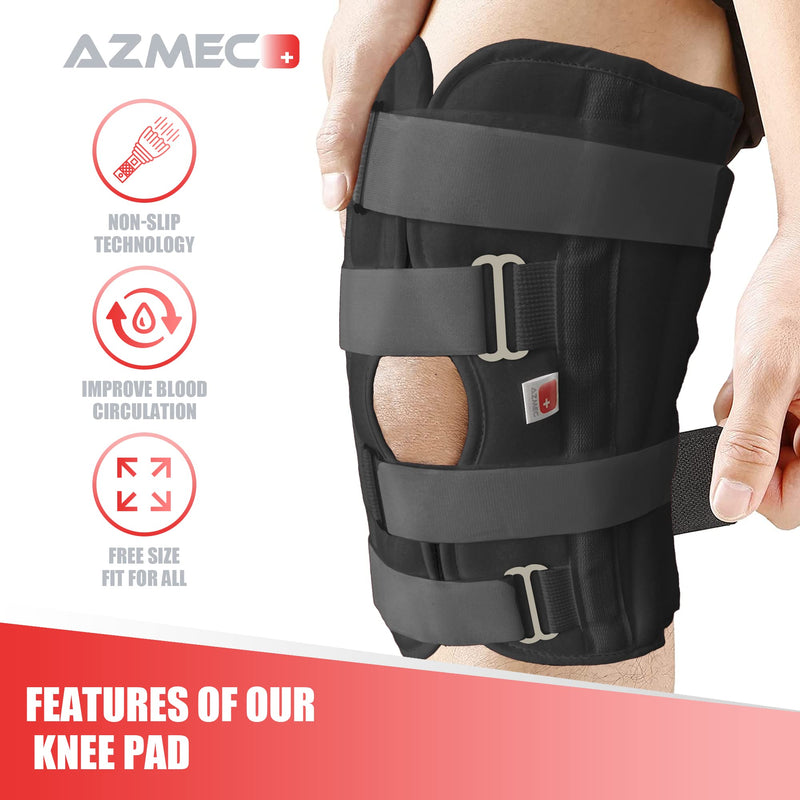 Azmec Straight Leg Brace Tri-Panel Orthopedic Knee Immobilizer 12" Long Adjustable Side Panels Knee Splint – Lightweight Universal Leg Brace for Teenager, Women and Men - Black