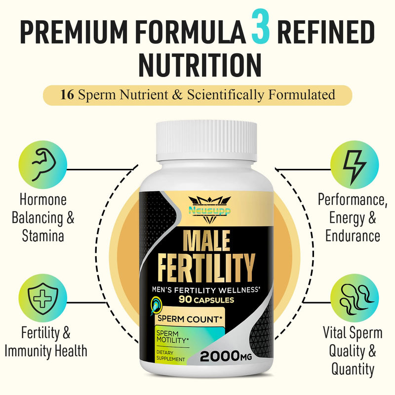 Fertility Supplements for Men Sperm Count & Motility - 90 Capsules | Mens Fertility Supplements With CoQ10, Maca Root, Zinc, Nac & Folate, Pre-Conception Support for Him, Men Prenatal Vitamins 90 Count (Pack of 1)