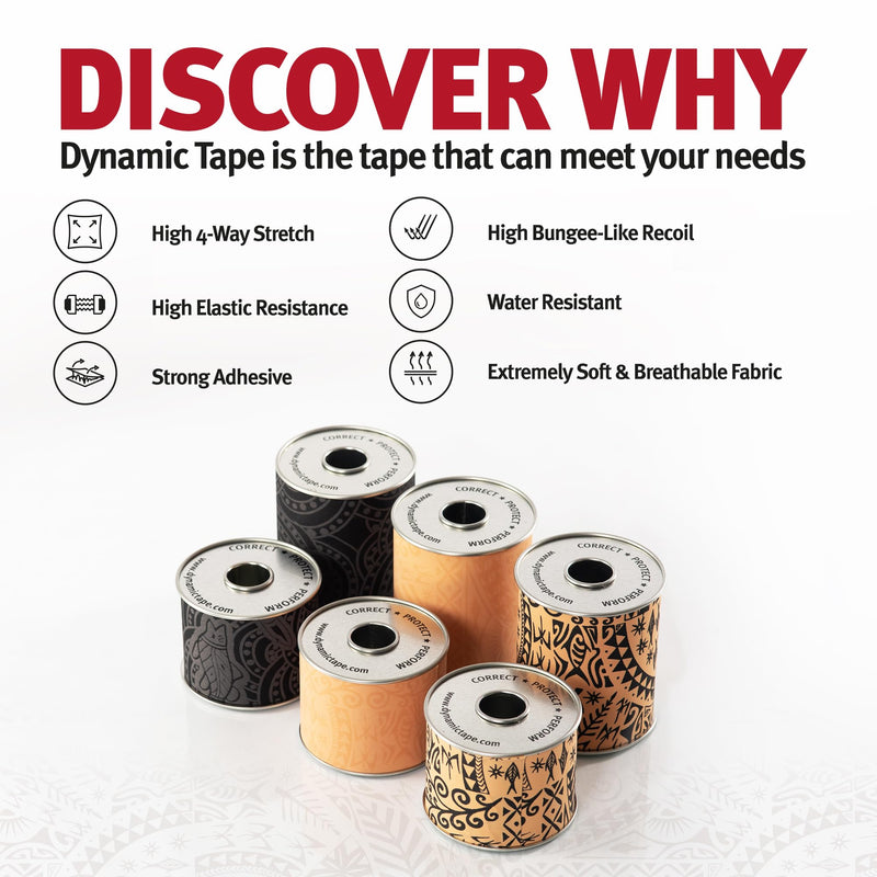 Dynamic Tape Original - Biomechanical Athletic Tape | 4 Way Stretch & Stronger Recoil Than Kinesiology Tape | Designed for Muscle & Joint Load Management | High-Load Sports Use (2" Beige Roll) 2 Inch - 1 Pack Original Beige - BeesActive Australia