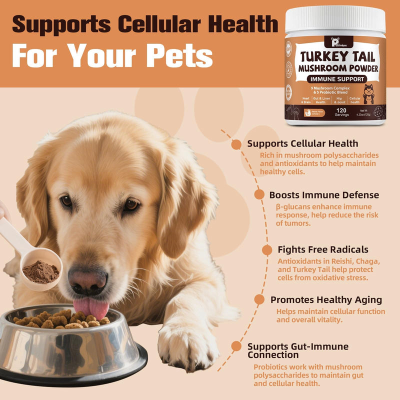 Mushroom Supplement with Probiotics for Dogs & Cats, Turkey Tail Mushroom for Pets - Mushroom Powder for Immune Boost & Overall Health- Partner Guard for Dogs Lumps and Bumps 2 Pack 2-Pack