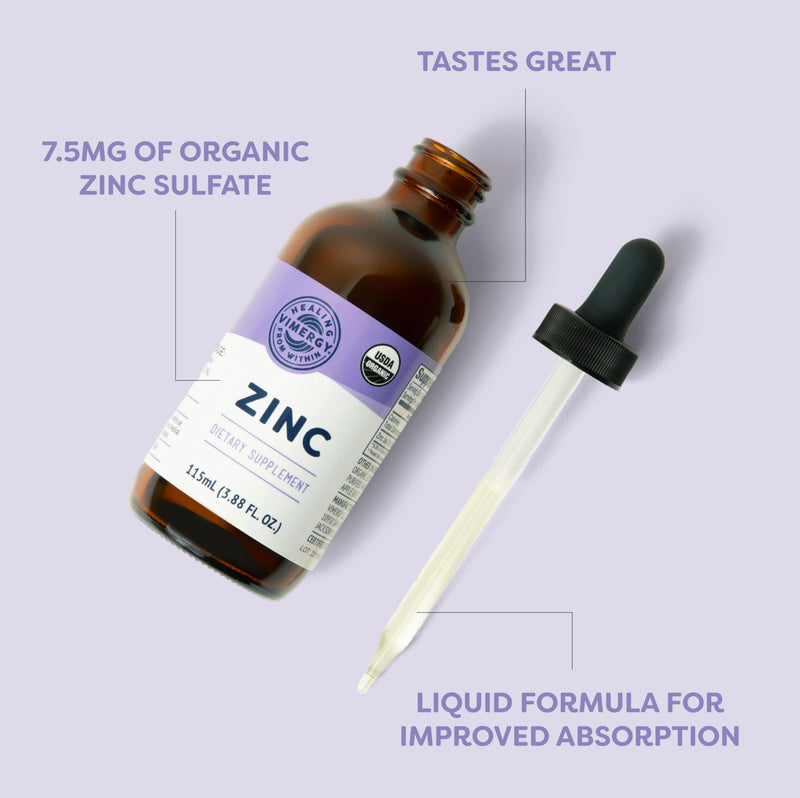 Vimergy Organic Liquid Zinc, 57 Servings – Alcohol Free Zinc Sulfate – Supports Immune Health & Metabolism – Antioxidant – Gluten-Free, Non-GMO, Kosher, Vegan & Paleo Friendly (115 ml) 3.88 Fl Oz (Pack of 1) - BeesActive Australia