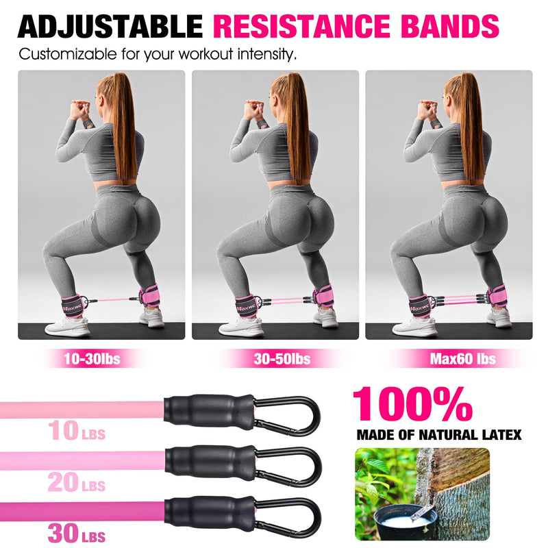 Ankle Resistance Bands with Cuffs, Ankle Bands for Working Out, Ankle Resistance Band for Leg, Booty Workout Equipment for Kickbacks Hip Fitness Training, Exercise Bands for Butt Lift Women 1-pink - BeesActive Australia