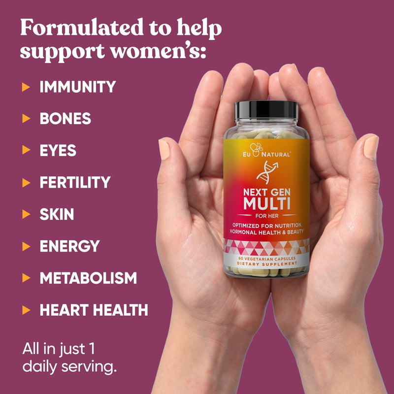 Multivitamin for Women, 22 Vitamins with Iron & DHA, 60 Veg Capsules | Vitamins for Immunity, Beauty, Brain, Energy, Bones and Heart - Vitamin C, D, E, K, Iron, B6 and DHA -