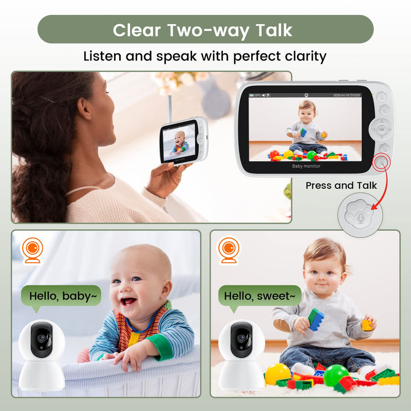 Split Screen Baby Monitor, Baby Monitor with 2 Cameras, 5" Pan-Tilt-Zoom Video Baby Monitor, HD Baby Video Cameras Monitor Audio with VOX Mode, Night Vision & 8 Lullabies and 1000ft Long Range No Wifi - BeesActive Australia