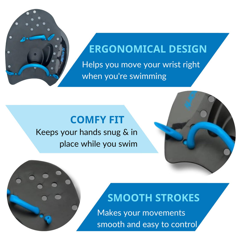 𝗦𝗽𝗼𝗿𝘁𝗶 Power Swim Paddles for Lap Swimming - Adjustable Straps - Lap Swimming Gears - Hand Paddles for Adults & Kids Small