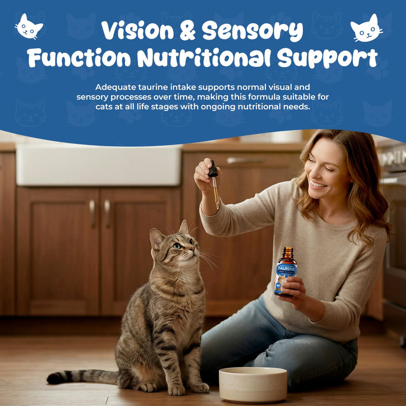 Taurine Liquid Supplement for Cats, Daily Amino Acid Support for Heart Health, Vision & Metabolic Balance, Liquid Drops for Long-Term Feline Nutrition, 60 mL 60 ml (Pack of 1)