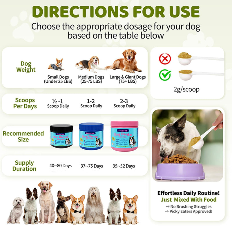 [3-in-1] Dog Dental Powder for Plaque and Tartar Support - 750M CFU Probiotics & Brown Algae Dog Breath Freshener - Vet-Grade Teeth Cleaning, Gut & Coat Health - 2.8 oz (80g) for Small Dogs & Puppies Small Dogs (2.8 oz / 80g) - 80 Day Supply