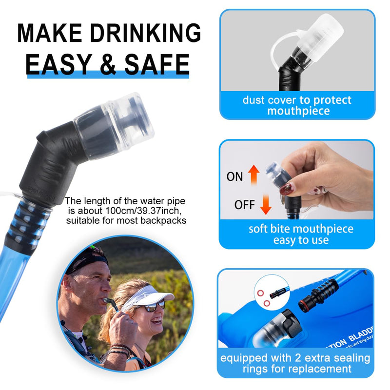 1L/1.5L/2L/3L BPA Free Hydration Bladder,Leakproof TPU Water Bladder for Hiking Backpack,Large Opening Water Reservoir Hydration Pack for Running Cycling Camping 1.5L