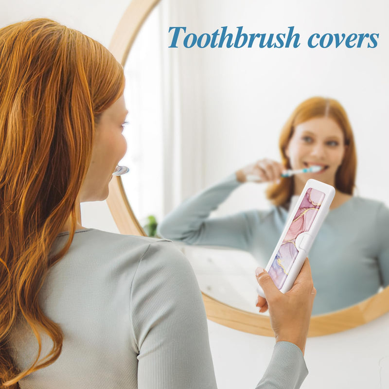 Toothbrush Travel Case, Convenient Colorful Pattern Travel Toothbrush Case and Travel Toothbrush Holder, Toothbrush Covers and Toothbrush Holders Travel ，Travel Tongue Scraper Case Pink Marble Small - BeesActive Australia