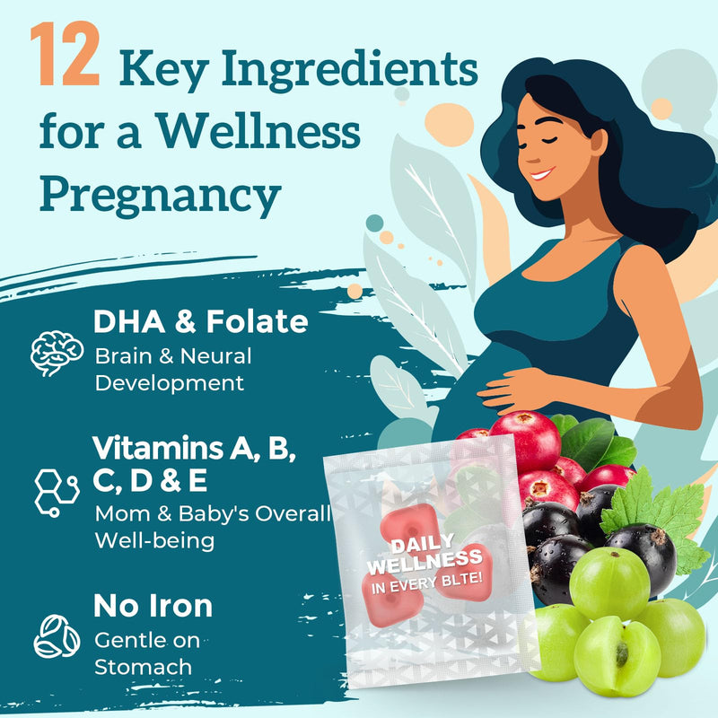Quorinthiumax Prenatal Gummies Sugar Free 90 Count - Organics Prenatal Vitamins for Women with Folate, DHA & Probiotics - Iron Free Prenatal Vitamin Gummies for Immune & Digestive - 1 Bottle 90 Count (Pack of 1)