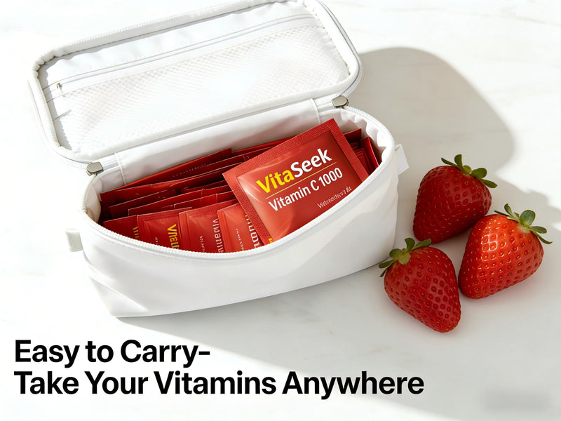 Vitamin C 1000mg Powder Packets Sugar Free Drink Mix Individual Serving Sticks Strawberry Flavors On The Go Immune Support for Adults 120 Count 120 sticks