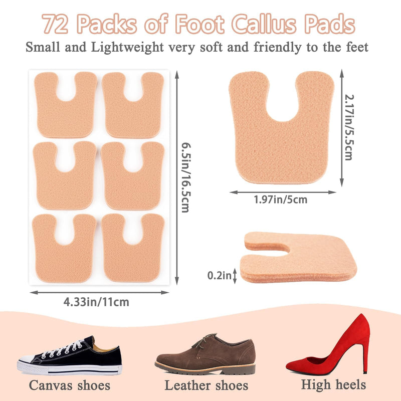 72Pcs U Shaped Callus Pads Self Adhesive Felt Foot Cushions for Plantar Pain Relief Brown Foot Callus Cushions to Prevent Rubbing Foot Care Pads for Men Women Beige - BeesActive Australia