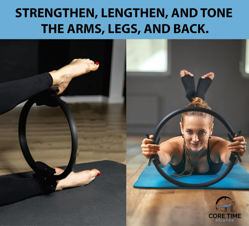 Pilates Ring - 14 inch Exercise Ring - Guide and Carry Bag - Resistance Band- Pilates Kit for Women- Pilates Cirlce Set- Magic Circle-Exercise Ring for Thigh Workout- glute Workout.