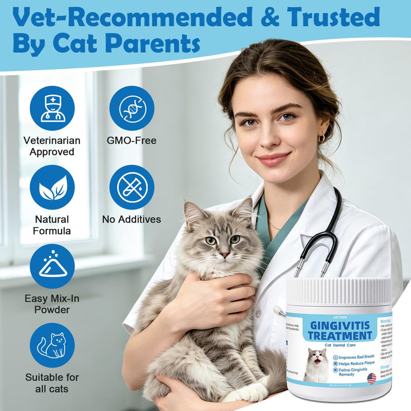 AETHER Cat Gingivitis Support, Oral Health Care Powder, Teeth & Gum Care for Cats, Helps Reduce Bad Breath, Plaque and Tartar Buildup, Soothes Sensitive Red Gums, Natural Plant Based Formula