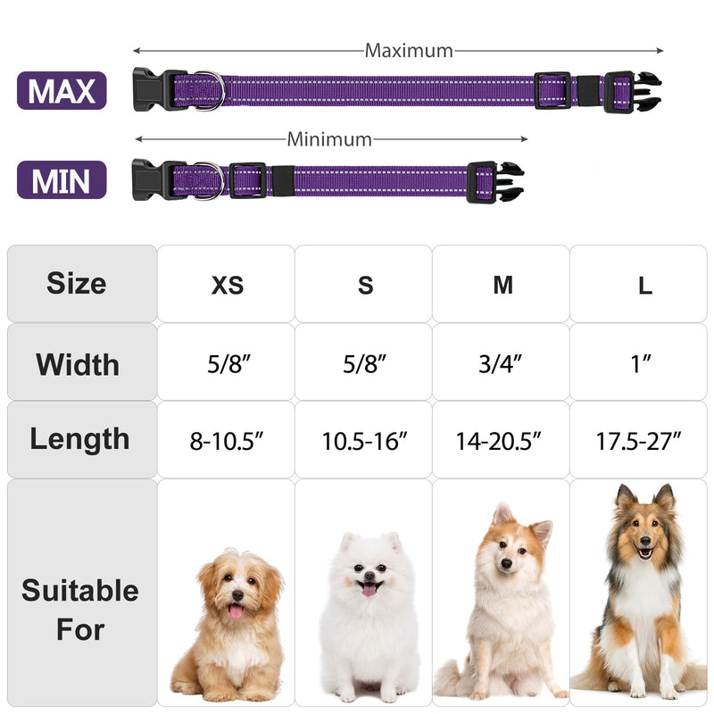 Reflective Dog Collar Padded with Soft Neoprene Breathable Quick Release Basic Dog Collars for Medium Dogs Purple Girl M:width 3/4"neck 14-20.5" - BeesActive Australia