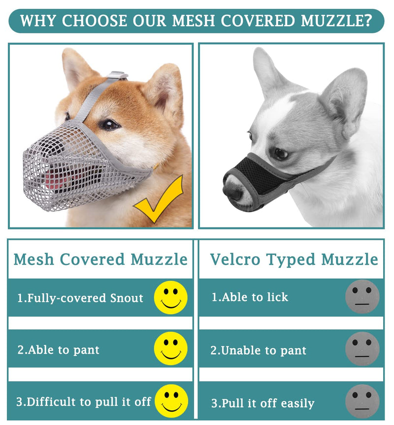 Dog Muzzle, Muzzle with Soft Mesh Cover for Small, Medium and Large Dogs, Poison Bait Protection, Muzzle with Adjustable Straps, Prevents Biting, Chewing and Licking Gray L: Snout(10¼"-12¼") - BeesActive Australia