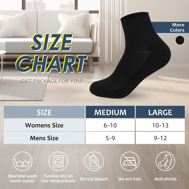 Diabetic Socks for Men Women,5 Pairs Bamboo Non-Binding Diabetic Ankle Socks for Women(Black-Medium) Black Medium