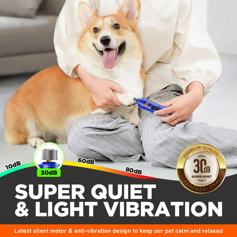 Dog Nail Grinder Quiet Painless Dog Nail Trimmers with 3 Grinding Bits 3-Speed 3 Grinding Ports 2 LED Lights Rechargeable Dog Nail Clippers for Large Small Pets-A Dark Blue - BeesActive Australia