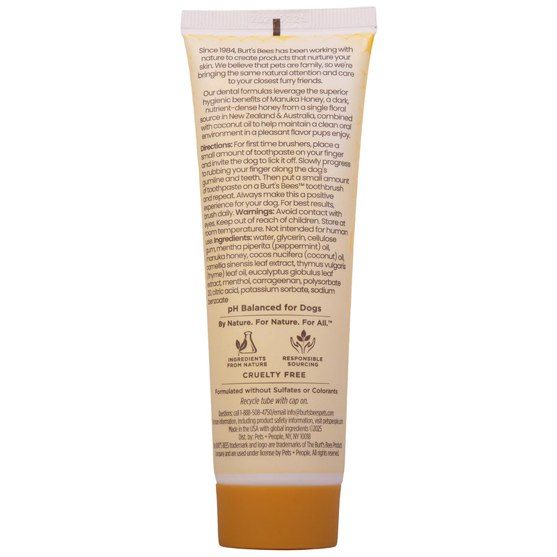 Burt's Bees for Pets Fresh Mint Dog Toothpaste with Manuka Honey and Coconut Oil for Gum Health & Tartar Control, 99.1% Natural Origin Formula, Fluoride-Free, Fresh Mint Flavor, 2.5 Oz Fresh Mint Toothpaste 2.5 Ounce (Pack of 1)