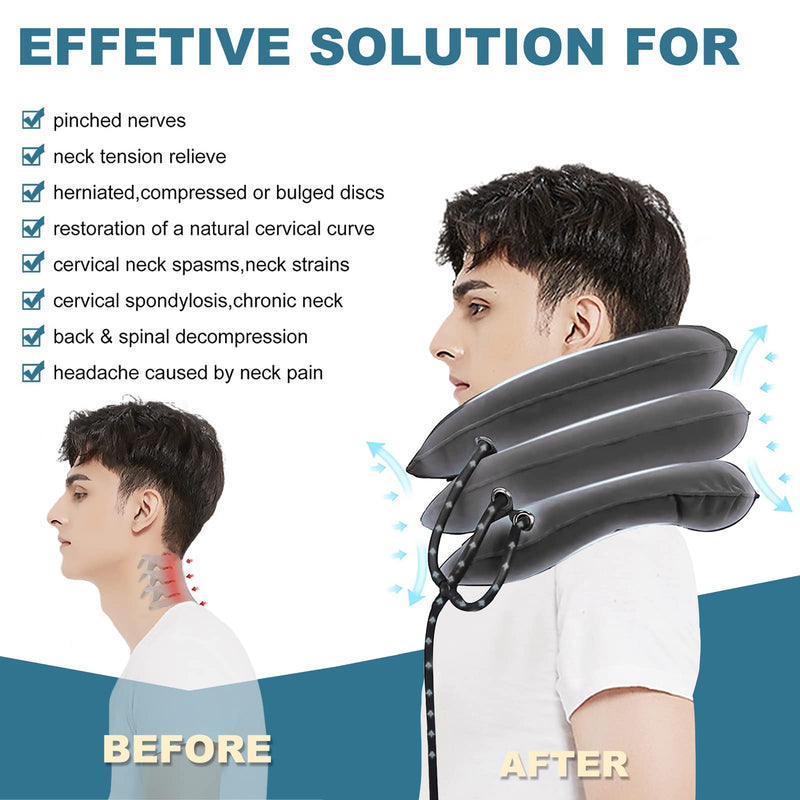 Neck Stretcher for Neck Pain Relief, Cervical Neck Traction Device, Neck Traction Device for Home Use, Neck Decompression Devices, Inflatable Stretcher, Neck Decompression(Gray) Grey - BeesActive Australia