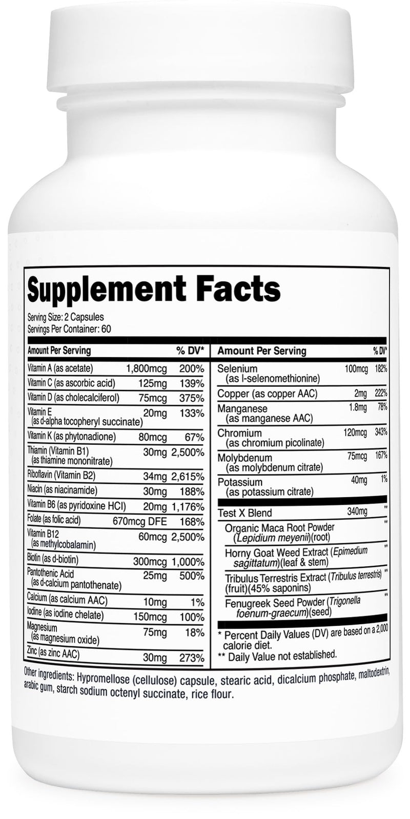 Type Zero Multivitamin Capsules for Men (1200mg) 120 Capsules, Gluten-Free | 23 Vitamins & Minerals, GMO-Free, 60 Servings